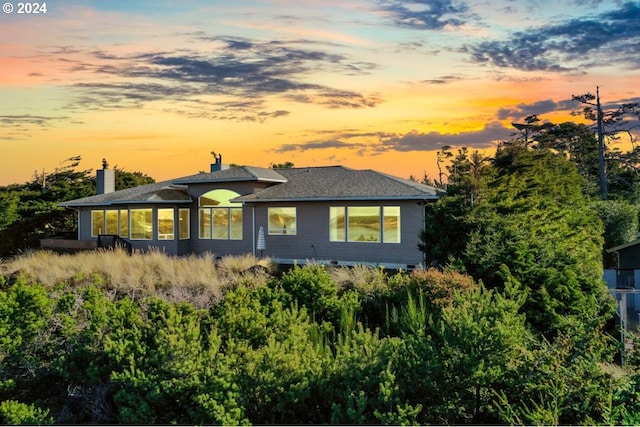 view of back house at dusk