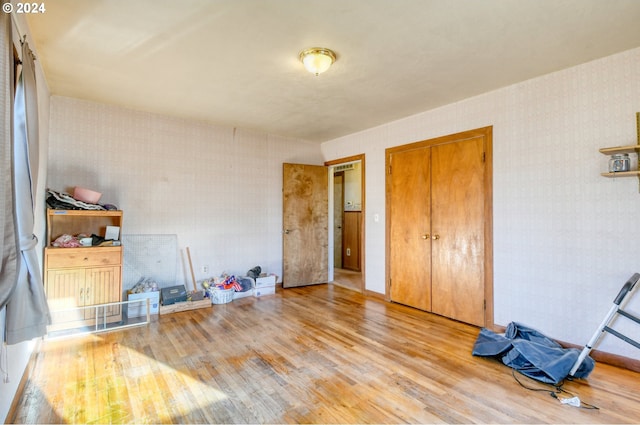 bedroom with a closet and wood-type flooring