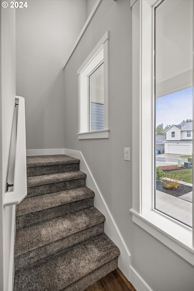 stairway featuring hardwood / wood-style floors