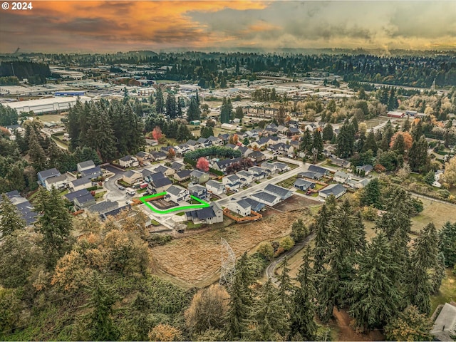 view of aerial view at dusk