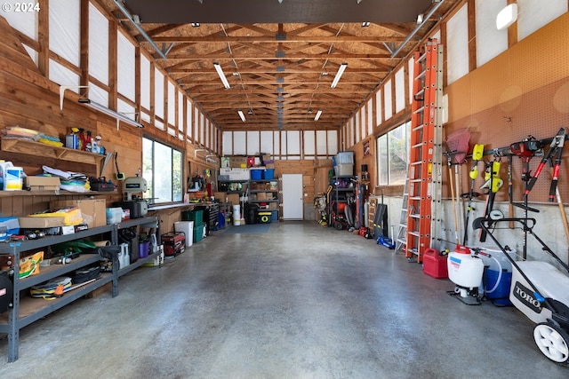 garage featuring a workshop area