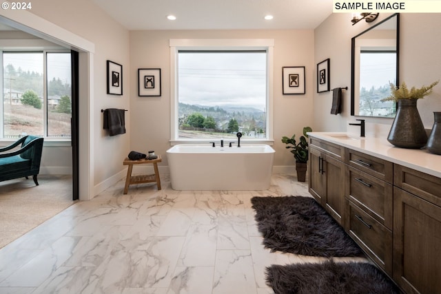 bathroom featuring vanity and a bath