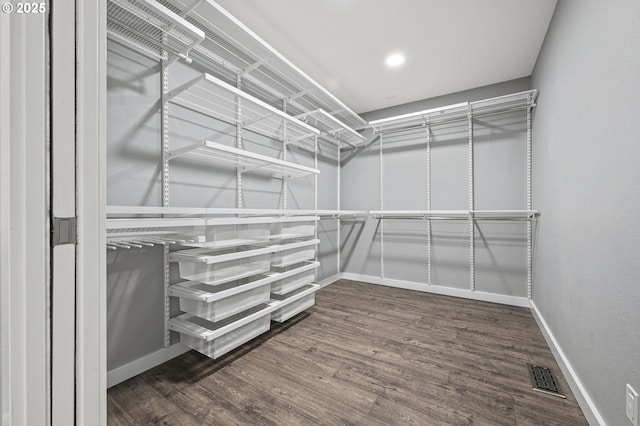 walk in closet featuring dark hardwood / wood-style flooring