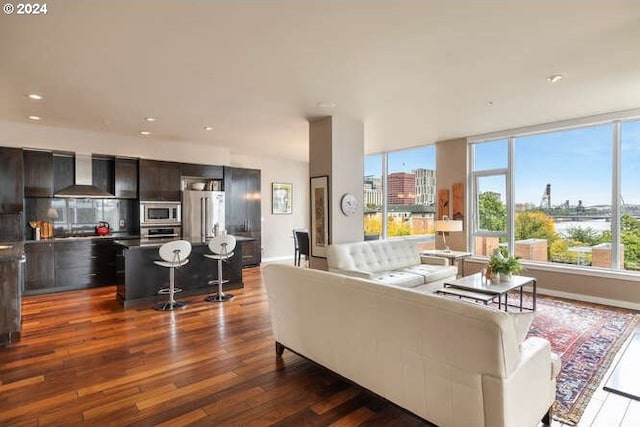 living room featuring dark hardwood / wood-style flooring