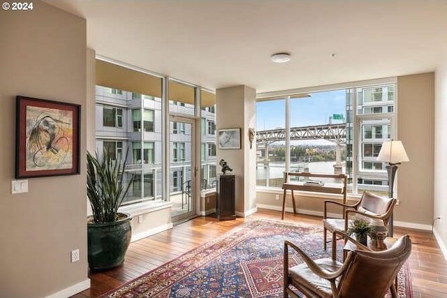 living area with hardwood / wood-style floors