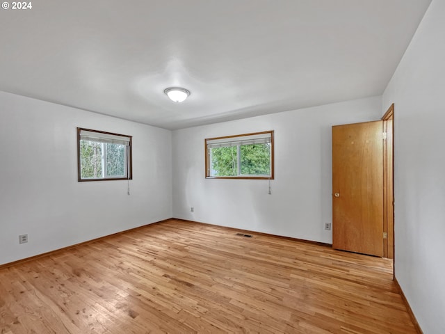 spare room featuring light hardwood / wood-style flooring and a wealth of natural light