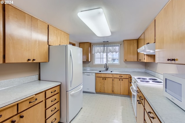 kitchen with sink and white appliances