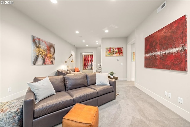 living room with light carpet