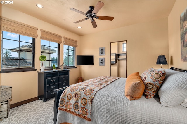 26590 SW French Oak Dr, West Linn, OR 97068 - bedroom featuring baseboards, ceiling fan, recessed lighting, and light colored carpet