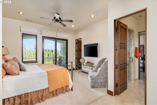 26590 SW French Oak Dr, West Linn, OR 97068 - bedroom featuring light tile patterned floors, visible vents, access to exterior, and recessed lighting