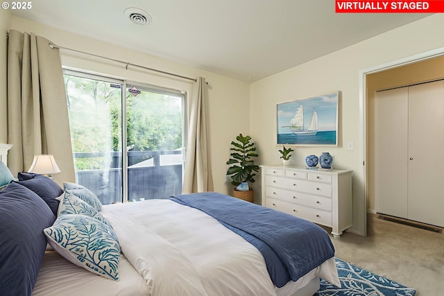 17760 NW Rolling Hill Ln, Beaverton, OR 97006 - bedroom with access to outside and light colored carpet