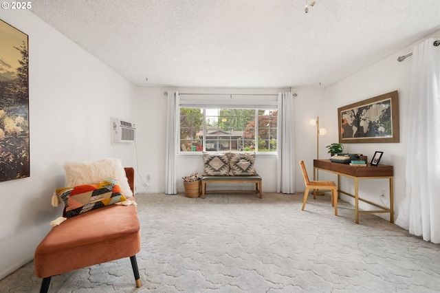 266 NE 193rd Ave, Portland, OR 97230 - sitting room featuring an AC wall unit, carpet floors, and a textured ceiling