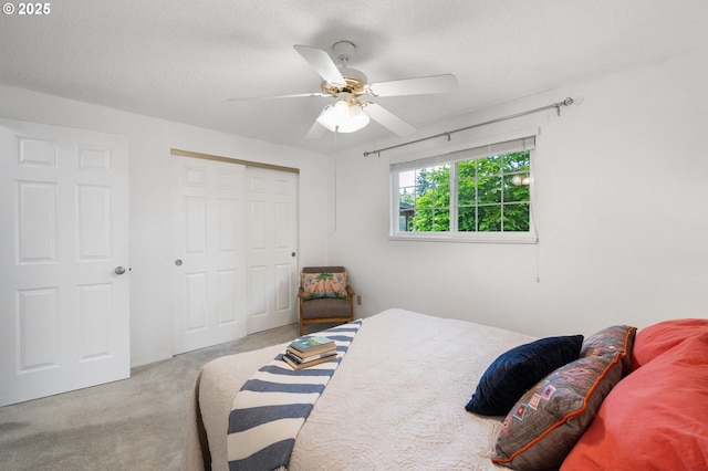 266 NE 193rd Ave, Portland, OR 97230 - bedroom featuring carpet flooring, a closet, ceiling fan, and a textured ceiling