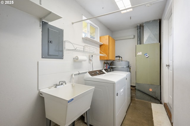 266 NE 193rd Ave, Portland, OR 97230 - washroom with electric panel, independent washer and dryer, strapped water heater, and heating unit