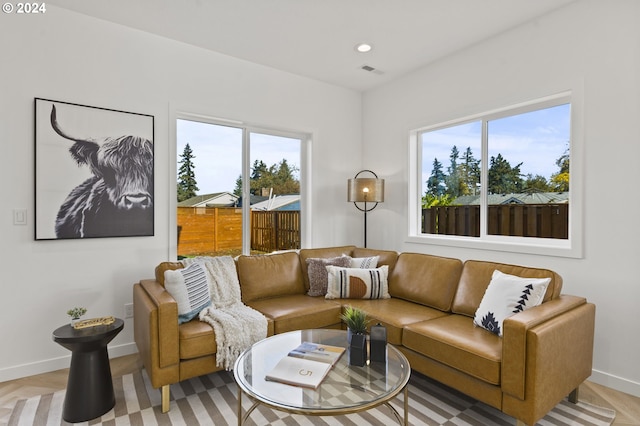 7617 SE Clackamas St, Milwaukie, OR 97222 - living area featuring baseboards, healthy amount of natural light, recessed lighting, and light wood-style floors