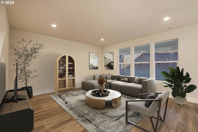 living room with hardwood / wood-style flooring