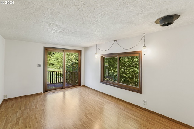 spare room featuring a textured ceiling and wood-type flooring