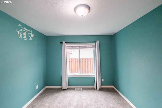 carpeted spare room with a textured ceiling