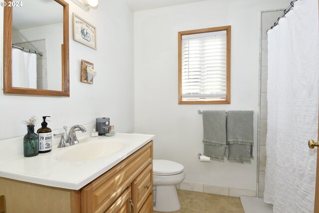 34603 SE Jarl Rd, Boring, OR 97009 - bathroom featuring vanity, toilet, tile patterned floors, and a shower with curtain