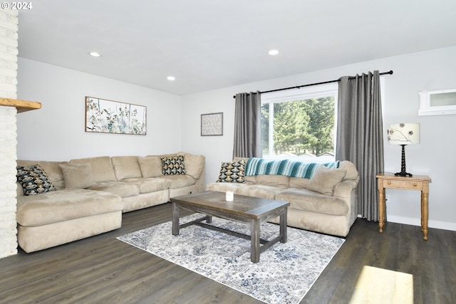 living room with dark wood-type flooring