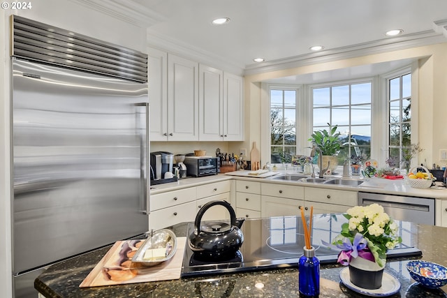 kitchen with white cabinetry, appliances with stainless steel finishes, a wealth of natural light, and sink