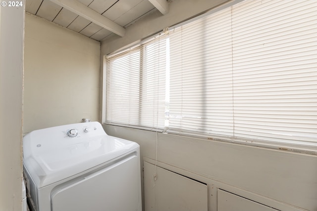 laundry room with washer / clothes dryer and wooden ceiling