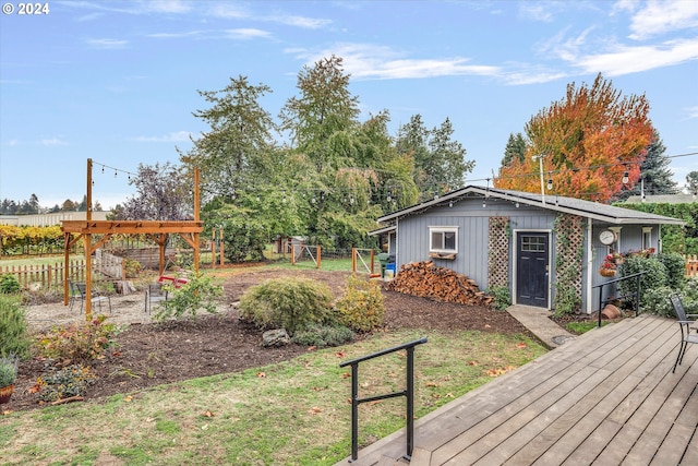 deck featuring a lawn and fence private yard