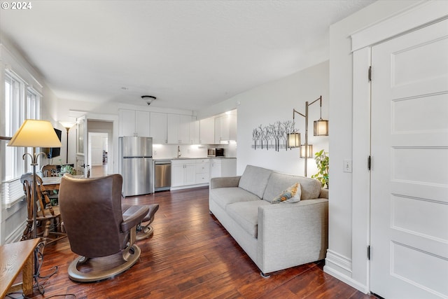 living room with dark wood-style flooring