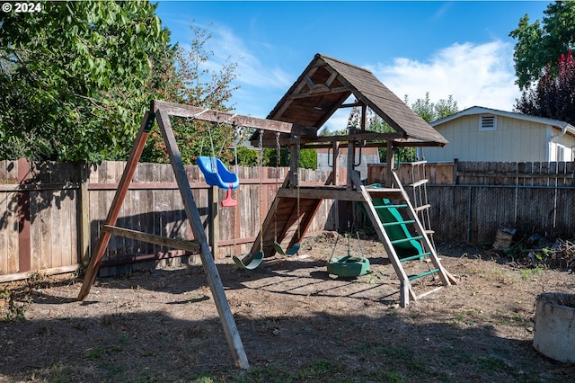 view of play area featuring a fenced backyard