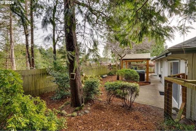 view of yard with a hot tub