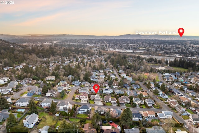 view of aerial view at dusk