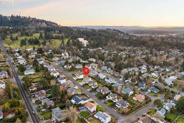 view of aerial view at dusk