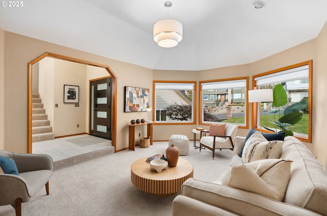 living room with light carpet