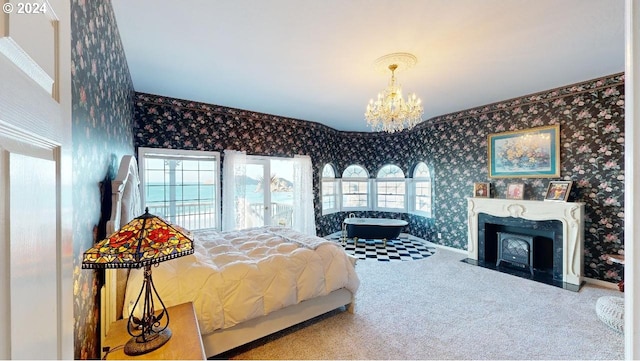 1545 Beach Ave, Brookings, OR 97415 - carpeted bedroom featuring an inviting chandelier