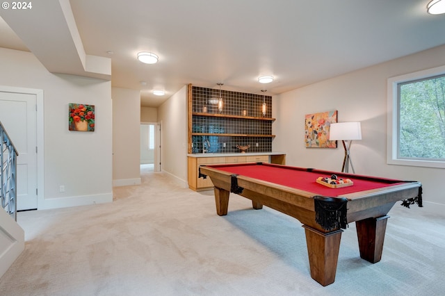 game room featuring carpet flooring and billiards