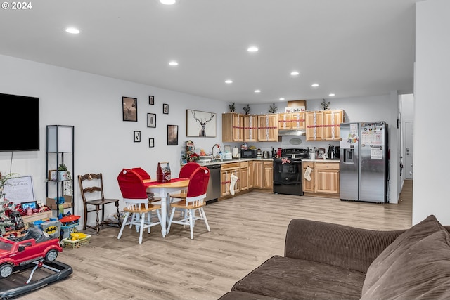 kitchen featuring light hardwood / wood-style flooring, stainless steel appliances, and sink