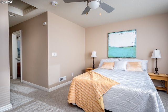 bedroom featuring carpet and ceiling fan