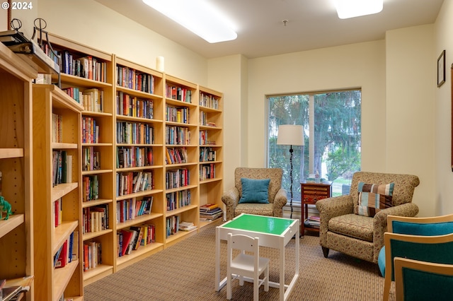 living area featuring carpet floors