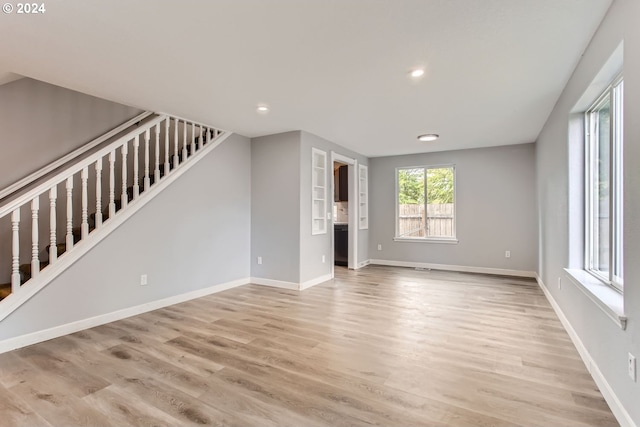 unfurnished living room with light hardwood / wood-style floors