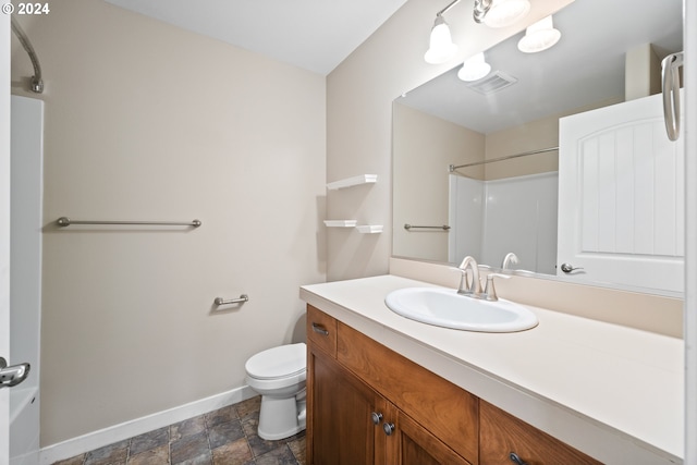 full bathroom featuring vanity, toilet, and tub / shower combination