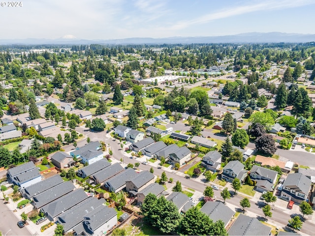 drone / aerial view featuring a mountain view