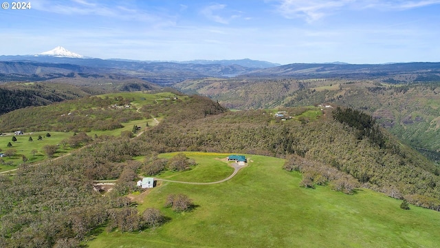 birds eye view of property featuring a mountain view