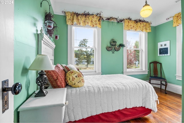 bedroom featuring multiple windows and wood-type flooring