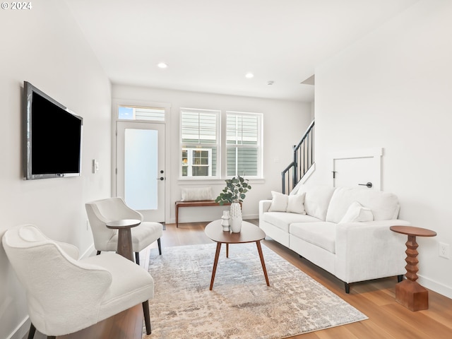 living room with hardwood / wood-style floors