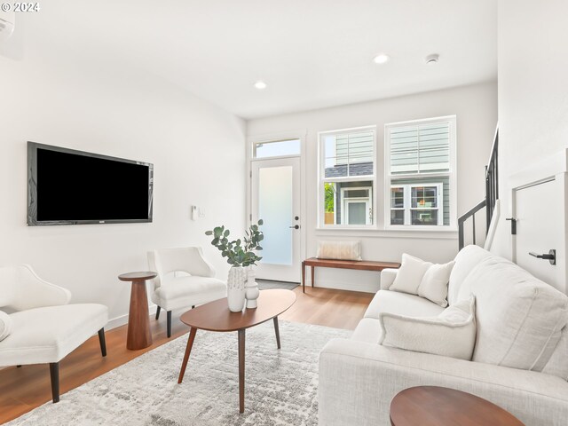 living room featuring light wood-type flooring