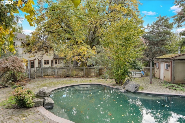 view of swimming pool with a patio area