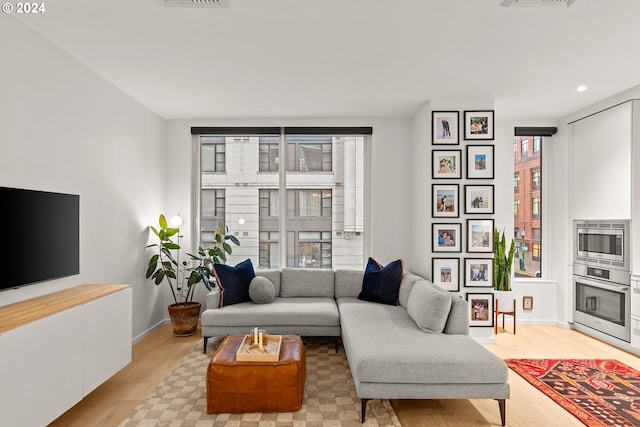 living room with light hardwood / wood-style flooring