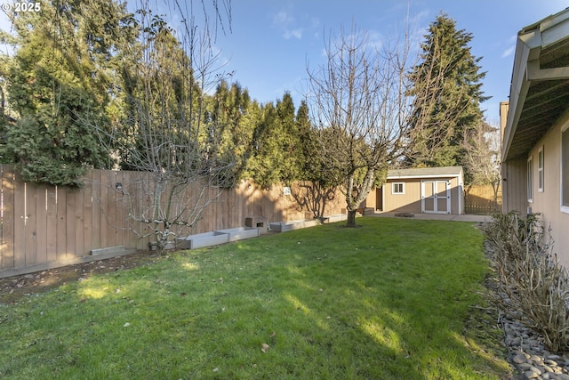 view of yard featuring a shed