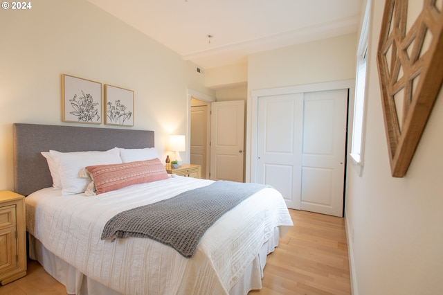 bedroom featuring a closet and light hardwood / wood-style floors