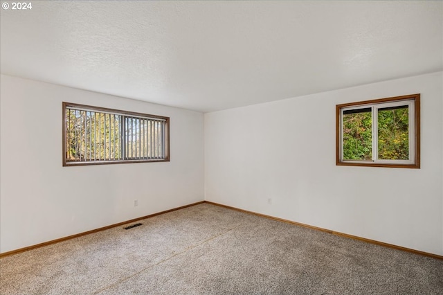 unfurnished room featuring carpet and a textured ceiling